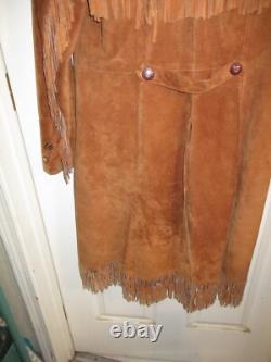 Vintage Pioneer Wear Western Leather Fringe Duster Jacket Chestnut Womens M-L
