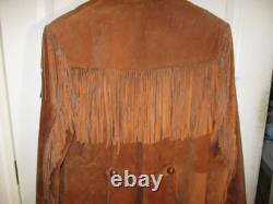Vintage Pioneer Wear Western Leather Fringe Duster Jacket Chestnut Womens M-L