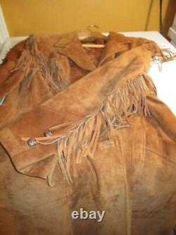 Vintage Pioneer Wear Western Leather Fringe Duster Jacket Chestnut Womens M-L