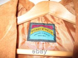 Vintage Pioneer Wear Western Leather Fringe Duster Jacket Chestnut Womens M-L