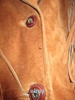 Vintage Pioneer Wear Western Leather Fringe Duster Jacket Chestnut Womens M-L