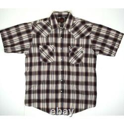 Vintage Plaid Western Pearl Snap Shirt SS Mens L 90s Maroon Shadow Cobain Grunge