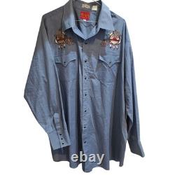 Vintage Plains Pearl Snap Western Shirt American Eagles Embroidery 2XL Big Man
