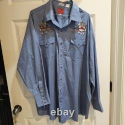 Vintage Plains Pearl Snap Western Shirt American Eagles Embroidery 2XL Big Man