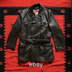Vintage RARE 1930s/40s Leather Trench Coat Motorcycle Jacket Size L