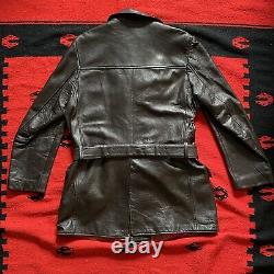 Vintage RARE 1930s/40s Leather Trench Coat Motorcycle Jacket Size L