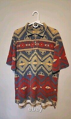 Vintage Ralph Lauren Multi-color Aztec Navajo Print Polo Shirt Men L FREE SHIP