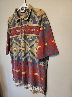 Vintage Ralph Lauren Multi-color Aztec Navajo Print Polo Shirt Men L FREE SHIP