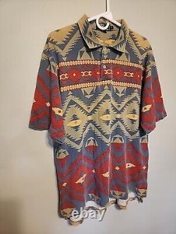 Vintage Ralph Lauren Multi-color Aztec Navajo Print Polo Shirt Men L FREE SHIP