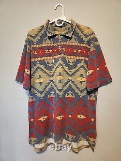 Vintage Ralph Lauren Multi-color Aztec Navajo Print Polo Shirt Men L FREE SHIP