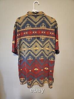 Vintage Ralph Lauren Multi-color Aztec Navajo Print Polo Shirt Men L FREE SHIP