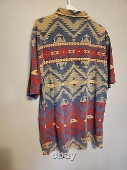 Vintage Ralph Lauren Multi-color Aztec Navajo Print Polo Shirt Men L FREE SHIP