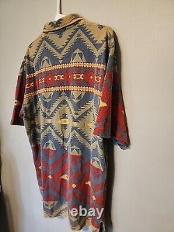 Vintage Ralph Lauren Multi-color Aztec Navajo Print Polo Shirt Men L FREE SHIP