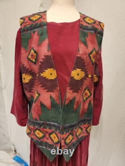 Vintage Red Rock Reflections Western Outfit With Broomstick Skirt With Belt Lg