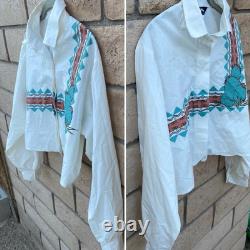 Vintage Roper Western Southwestern Cactus Cropped Cowgirl Shirt 80s 90s Size L