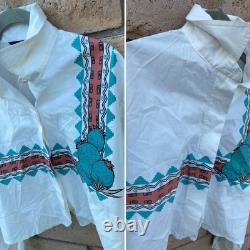Vintage Roper Western Southwestern Cactus Cropped Cowgirl Shirt 80s 90s Size L