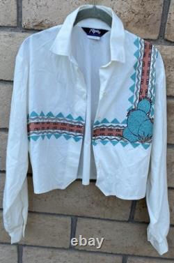 Vintage Roper Western Southwestern Cactus Cropped Cowgirl Shirt 80s 90s Size L