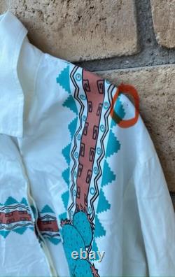 Vintage Roper Western Southwestern Cactus Cropped Cowgirl Shirt 80s 90s Size L