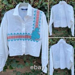 Vintage Roper Western Southwestern Cactus Cropped Cowgirl Shirt 80s 90s Size L