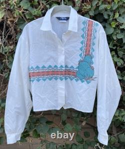 Vintage Roper Western Southwestern Cactus Cropped Cowgirl Shirt 80s 90s Size L