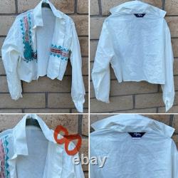 Vintage Roper Western Southwestern Cactus Cropped Cowgirl Shirt 80s 90s Size L