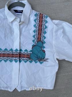 Vintage Roper Western Southwestern Cactus Cropped Cowgirl Shirt 80s 90s Size L