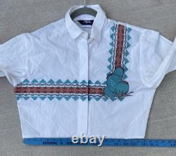 Vintage Roper Western Southwestern Cactus Cropped Cowgirl Shirt 80s 90s Size L