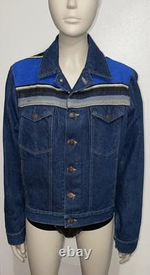 Vintage Rustler Womens Large Baja Serape Denim Jean Jacket Made USA 100% Cotton