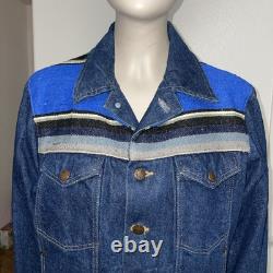 Vintage Rustler Womens Large Baja Serape Denim Jean Jacket Made USA 100% Cotton
