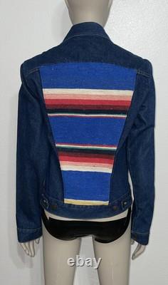 Vintage Rustler Womens Large Baja Serape Denim Jean Jacket Made USA 100% Cotton