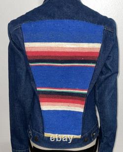 Vintage Rustler Womens Large Baja Serape Denim Jean Jacket Made USA 100% Cotton