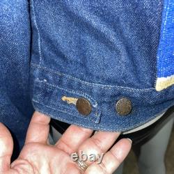 Vintage Rustler Womens Large Baja Serape Denim Jean Jacket Made USA 100% Cotton