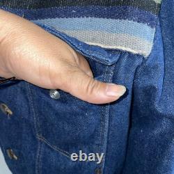 Vintage Rustler Womens Large Baja Serape Denim Jean Jacket Made USA 100% Cotton