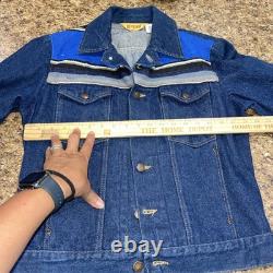 Vintage Rustler Womens Large Baja Serape Denim Jean Jacket Made USA 100% Cotton