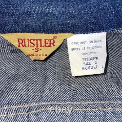 Vintage Rustler Womens Large Baja Serape Denim Jean Jacket Made USA 100% Cotton