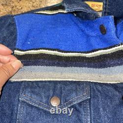 Vintage Rustler Womens Large Baja Serape Denim Jean Jacket Made USA 100% Cotton
