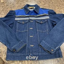 Vintage Rustler Womens Large Baja Serape Denim Jean Jacket Made USA 100% Cotton