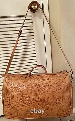 Vintage SERGIOS COLLECTION Natural Leather Hand-Tooled Western Duffle Travel Bag