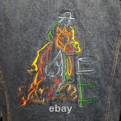 Vintage Saddle King Embroidered Jean Trucker Jacket Equestrian Barrel Racing