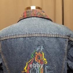 Vintage Saddle King Embroidered Jean Trucker Jacket Equestrian Barrel Racing