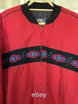 Vintage Saddlebrook Western Wear Red Blanket Lined Bomber Jacket Size L USA Made