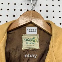 Vintage Sage Fashions Leather Fringe Jacket Mens Large Tan 70s Western Button Up