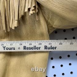 Vintage Sage Fashions Leather Fringe Jacket Mens Large Tan 70s Western Button Up