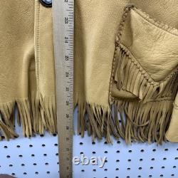 Vintage Sage Fashions Leather Fringe Jacket Mens Large Tan 70s Western Button Up