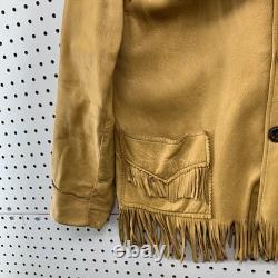 Vintage Sage Fashions Leather Fringe Jacket Mens Large Tan 70s Western Button Up