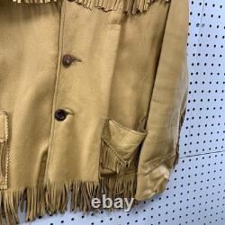Vintage Sage Fashions Leather Fringe Jacket Mens Large Tan 70s Western Button Up