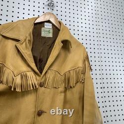 Vintage Sage Fashions Leather Fringe Jacket Mens Large Tan 70s Western Button Up