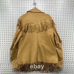 Vintage Sage Fashions Leather Fringe Jacket Mens Large Tan 70s Western Button Up