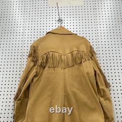 Vintage Sage Fashions Leather Fringe Jacket Mens Large Tan 70s Western Button Up