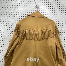 Vintage Sage Fashions Leather Fringe Jacket Mens Large Tan 70s Western Button Up